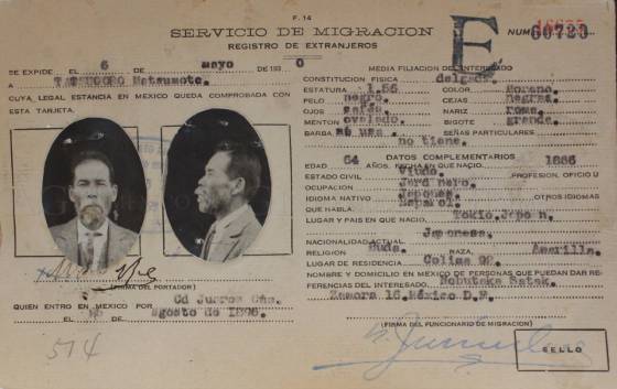 Documento migratorio de Tatsugoro Matsumoto en 1896. Archivo General de la Nación