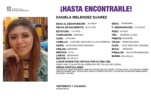 Se busca a Daniela Meléndez, desapareció al salir de su domicilio en Toluca