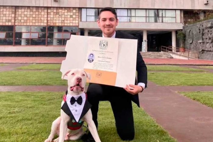 Él es “Boss”, el pitbull con esmoquin que robó miradas en la graduación de su dueño