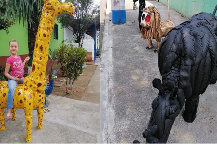En Colombia reciclan llantas para hacer un "zoológico" de caucho