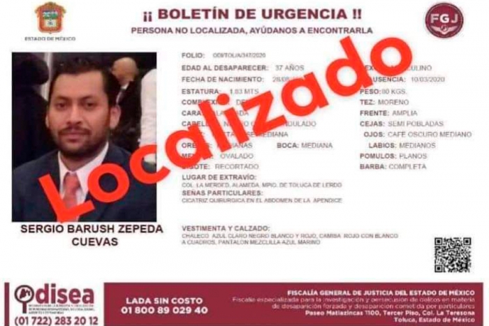 Sergio Barush Zepeda Cuevas ya fue localizado