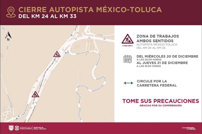 Toma tus precauciones: cierra hoy tramo de la autopista México-Toluca
