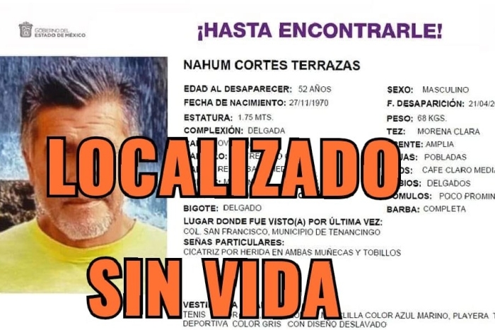 Localizan el cuerpo de Nahún, reportado como desaparecido en Tenancingo