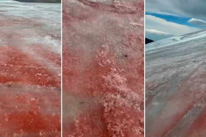 ¿A qué se debe? Glaciar teñido de rojo causa sensación en Rusia