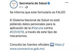 Alerta Salud Federal sobre robo de datos para aplicación de vacuna