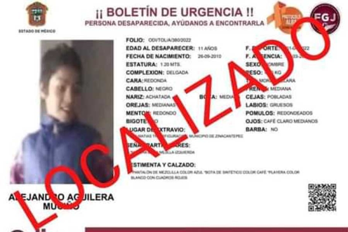 Localizan a menor de 11 años que había desaparecido en Zinacantepec