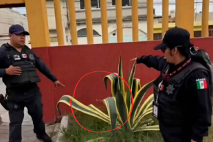 Elementos de seguridad inspeccionan la jardinera de la parroquia de San Agustín Obispo, en Tultitlán, donde fue localizado un bebé recién nacido abandonado la noche del 25 de diciembre; el menor fue trasladado con vida a un hospital.