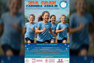 Niñas y niños corren rumbo a la 2DA Gran Carrera Asbaje, un evento gratuito y pet friendly que reunirá a familias en Lerma para promover el deporte y la convivencia.