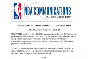 NBA cancela toda la temporada por Coronavirus