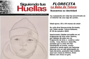 Autoridades mexiquenses buscan a familiares de “Florecita”, encontrada muerta en Toluca