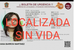 Localizan sin vida a Diana, había desaparecido hace días