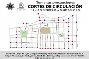 Cierre de calles en Toluca por Conmemoración de la Independencia de México