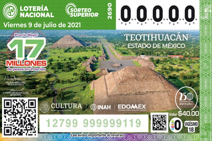 Zona Arqueológica de Teotihuacán aparecerá en nuevo billete de la Lotería Nacional