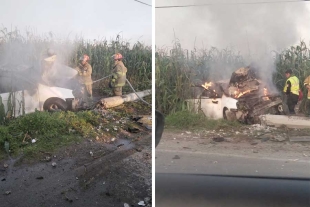 Conductor choca, incendia el vehículo y se salva de morir calcinado