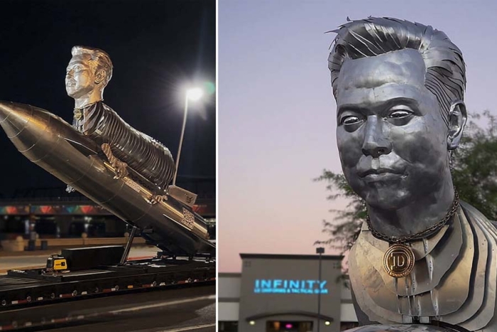 Fans de Elon Musk le erigen un extraño monumento de aluminio