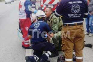 Dos militares lesionados en choque por alcance en Ocoyoacac