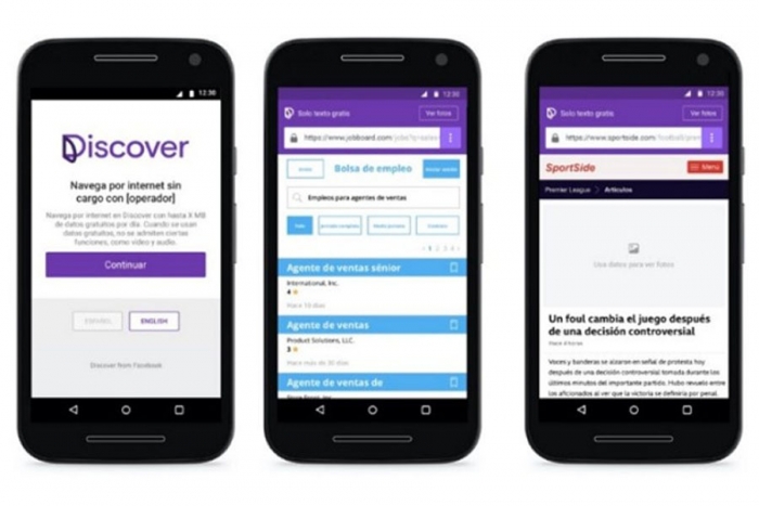 Facebook ejecutará su app Discover, para brindar internet gratuito