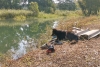 Un perro espera a que salga su dueño de una laguna donde se ahogó