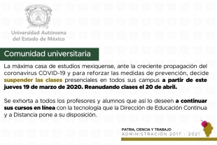 UAEM adelanta la suspensión de actividades