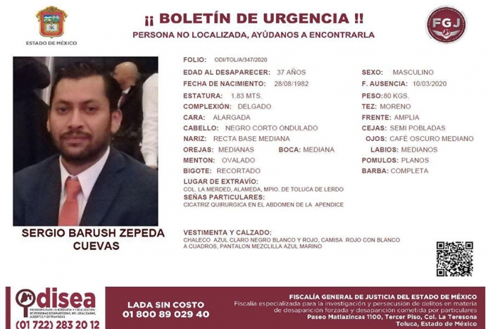 Solicitamos tu apoyo para localizar a Sergio Barush Zepeda Cuevas