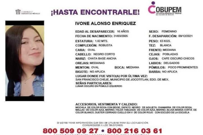 Buscan a joven de 16 años desaparecida en Jocotitlán