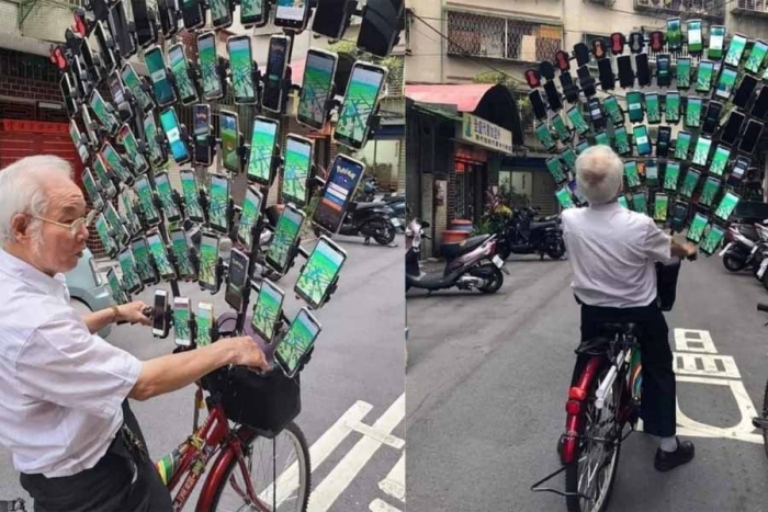 El pokeabuelo que juega con 64 smartphones al mismo tiempo