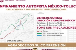 Ante el anuncio del cierre de la autopista México-Toluca, en dirección a la CDMX, hay algunas alternativas viales para automovilistas
