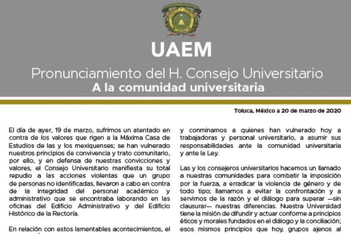 Pronunciamiento del H. Consejo Universitario