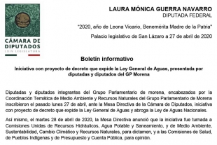 Iniciativa con proyecto de decreto que expide la Ley General de Aguas, presentada por diputadas y diputados del GP Morena